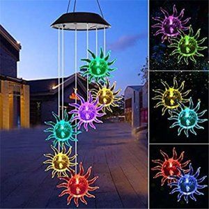 Wind Chime Solar Lights Chime Outdoor Sun Flower Wind Chime LED Solar Lights